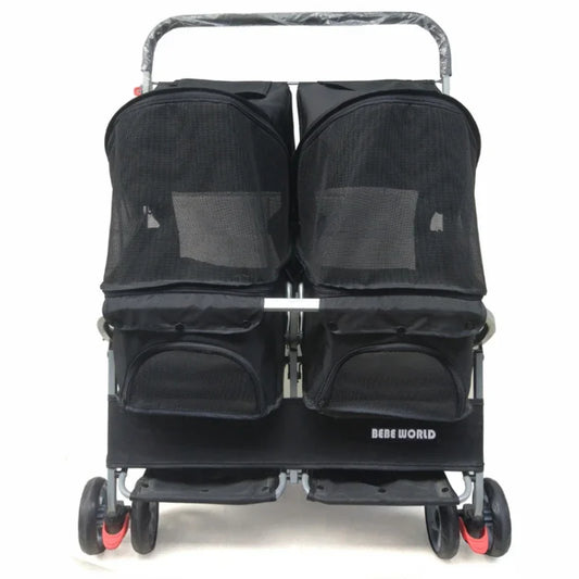 Multifunctional pet car Ultra-light two-seater pet buggy Detachable and washable trolley Universal pet car for cats and dogs - Play Paws Toys