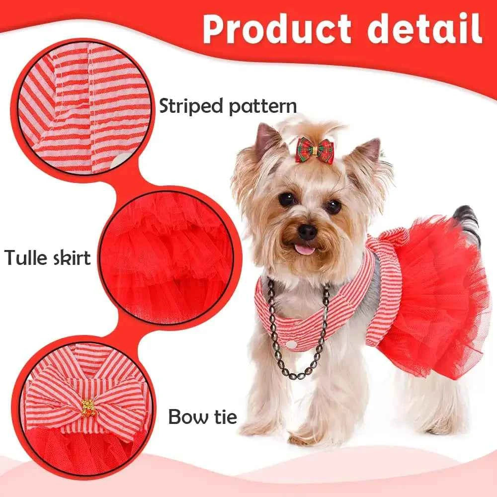 Dog Dress, Fashion Puppy Tutu Princess Dresses for Small Dogs Girl, Sweet Skirt with Dog Bowknot Clips, Spring Dog Cat Clothes