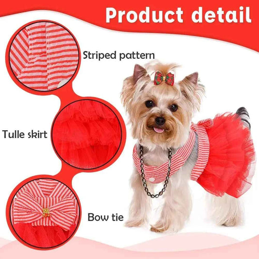 Dog Dress, Fashion Puppy Tutu Princess Dresses for Small Dogs Girl, Sweet Skirt with Dog Bowknot Clips, Spring Dog Cat Clothes