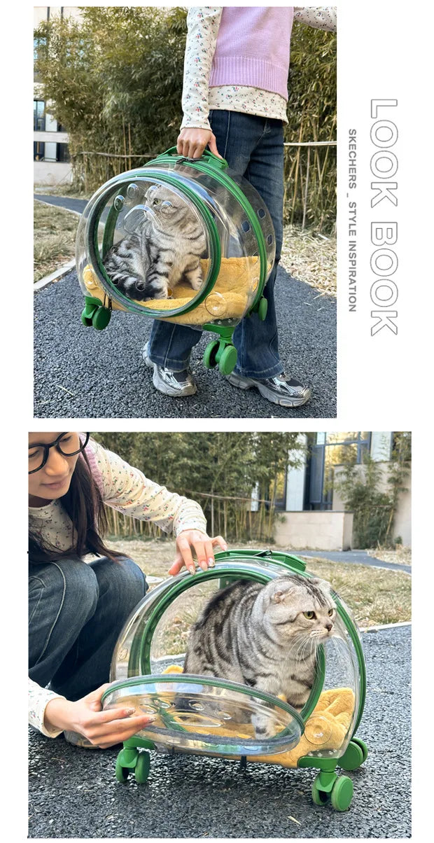 Transparent Pet Travel Carrier Portable Trolley Suitcase for Cats & Small Dogs Durable Pet Transport Case Professional Pet Cart - Play Paws Toys