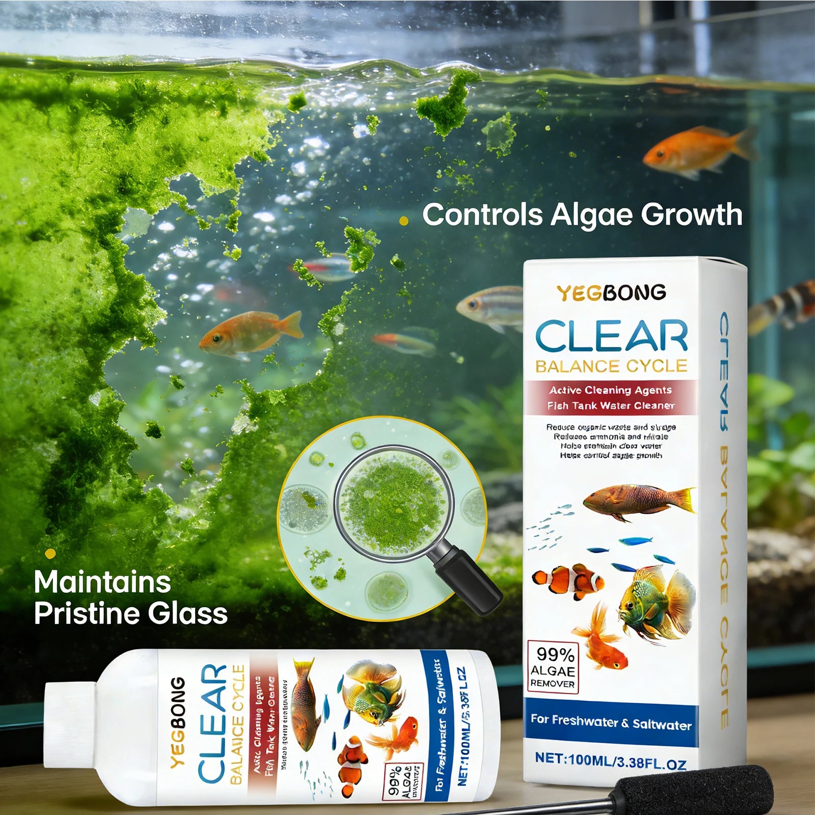 Fish Tank Water Clarifying Agent Quick Clean Stains and Sludge Control Algae Growth Water Purification Fish Tank Water Cleaner