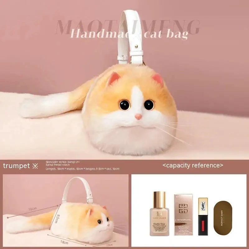 One Shoulder Bag Female Design Small Man Messenger Bag Versatile Hand Made Autumn and Winter Plush Cute Cat Bag - Play Paws Toys