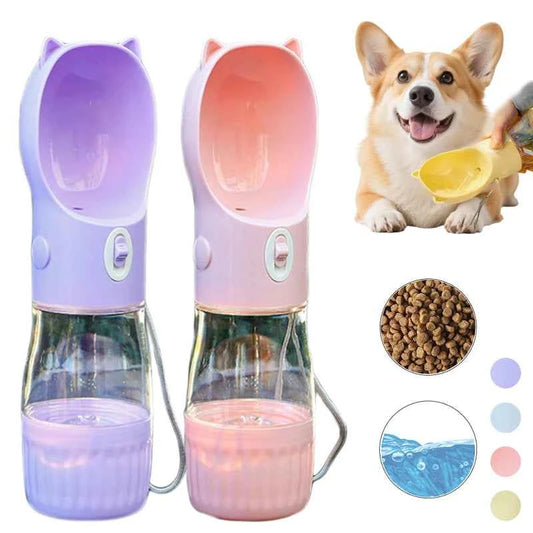 2 in 1 Portable Dog Water Bottle For Small Big Dogs Cat Outdoor Leak-proof Puppy Drinking Bowl With Food Container Pet Feeder