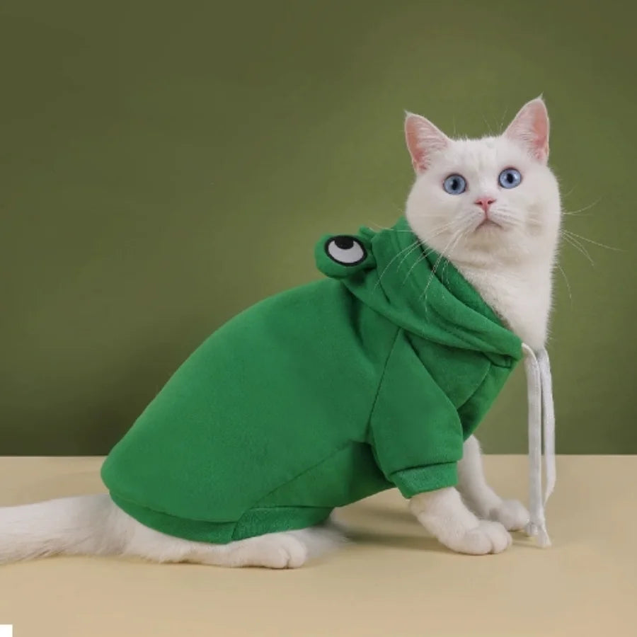 1PC  Cute Frog Design Dog/Cat Hoodie - Winter Warm Pet Hoodie with Velvet - Play Paws Toys