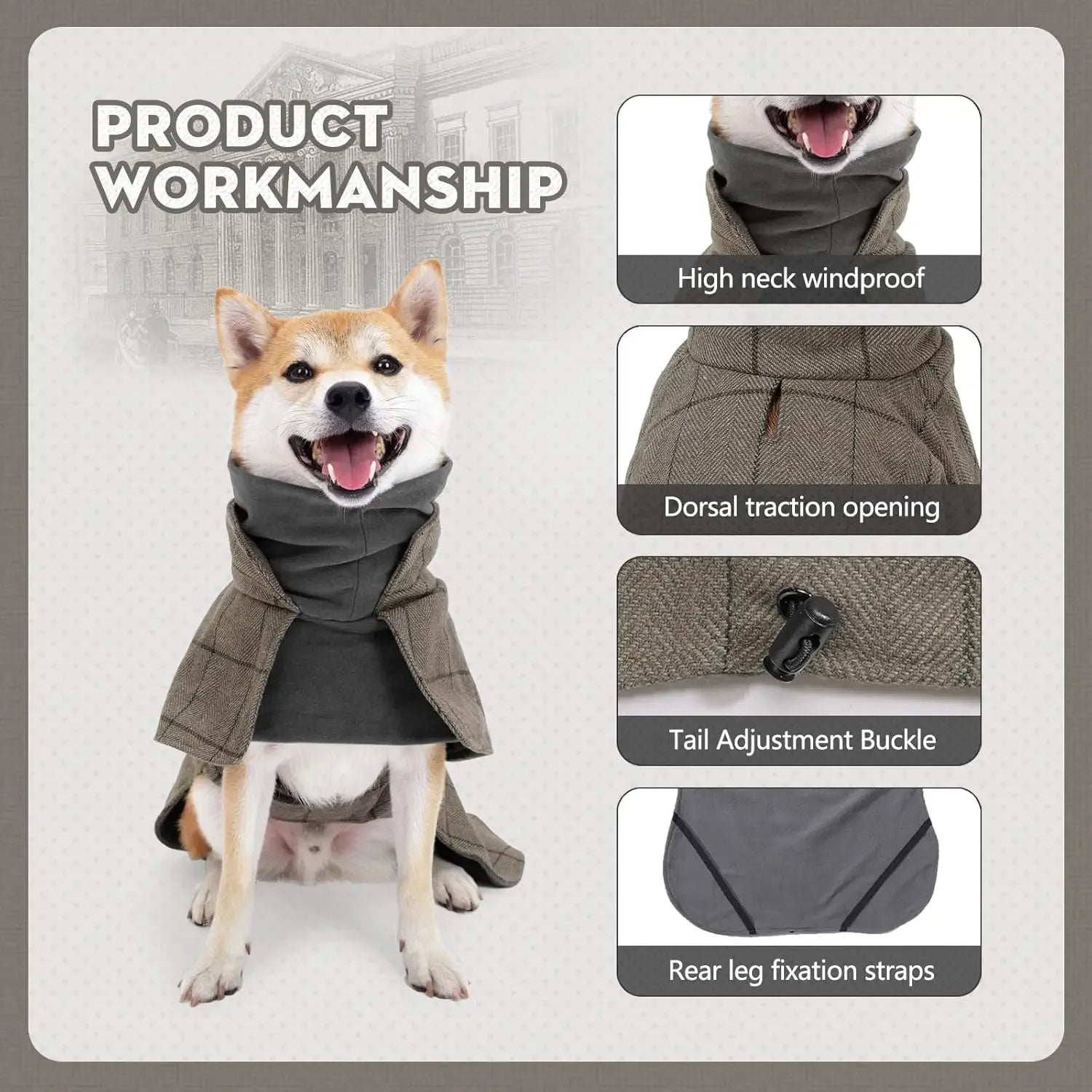 ATUBAN Warm Dog Coat English Plaid Dog Fleece Vest Windbreaker Jacket Winter Clothing Traction Eyelets Suitable for All Dog Type