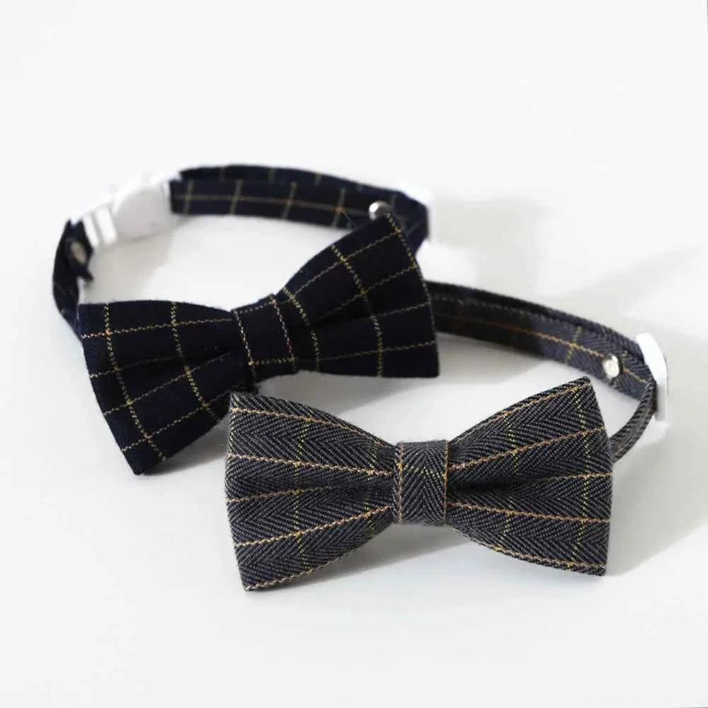 Pet Accessories for Dogs Cats Bowtie British Style Puppy Plaid Tie Breakaway Bowknot Collar for Small Dog Cat Gentleman Costume