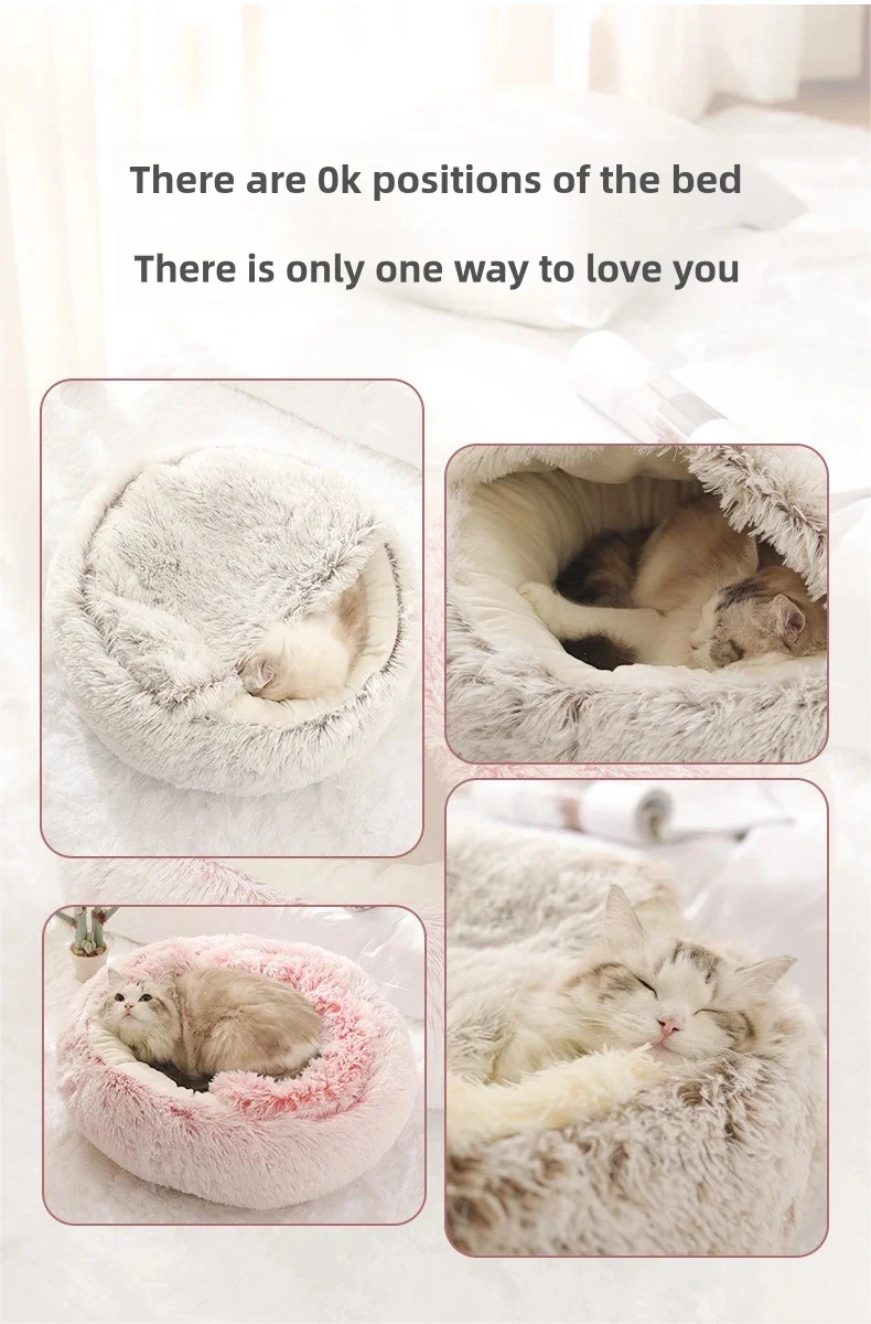 Autumn and Winter soft plush pet bed and pet bed Winter warm and cold plush comforter nest Shell cat nest semi-enclosed cat nest - Play Paws Toys