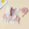 Floral Lace Pet Harness Dress with Leash, Ruffle Edge Vest Outfit for Small Dogs and Cats, Breathable Walking Harness