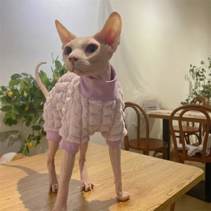 Elegant Warm Sphynx Cat Turtleneck Sweater Hairless Cat Clothes Comfort Winter Coat Thickening Fleece Jacket for Sphynix Cat - Play Paws Toys
