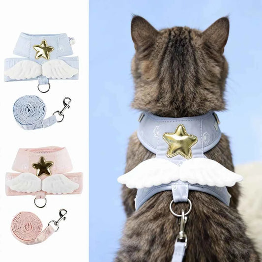 Angel Wing Cat Harness and Leash Set, Adjustable Kitten Vest Harness for Walking, Escape-Proof Soft Mesh Breathable also Puppy