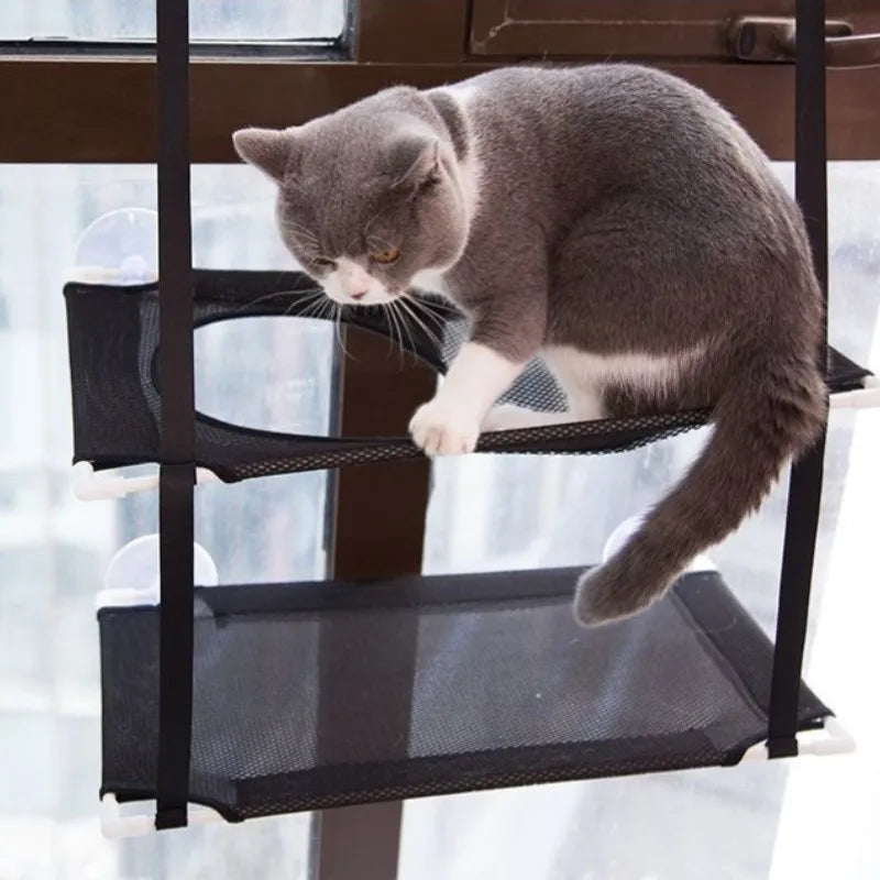 Cat Hammock Window Bed Kitten Sunny Seat Hanging Mount Beds Cat Sofa double-decker tunnels Suction Cup Wall Pet Hanging Winter - Play Paws Toys