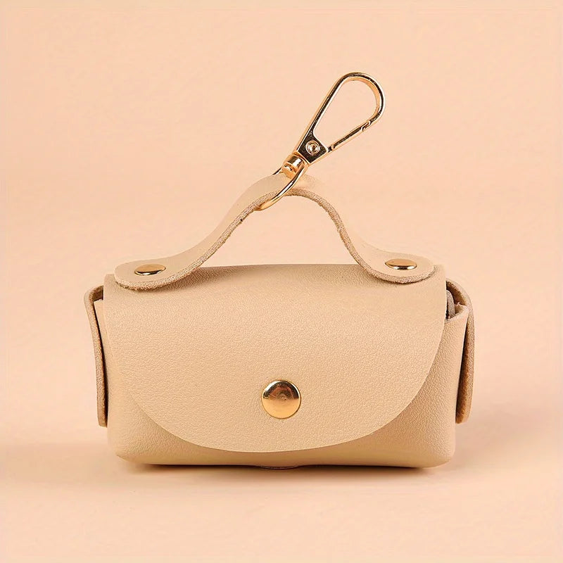 Portable Dog Waste Bag Dispenser With Leather Clip - Durable Polyester