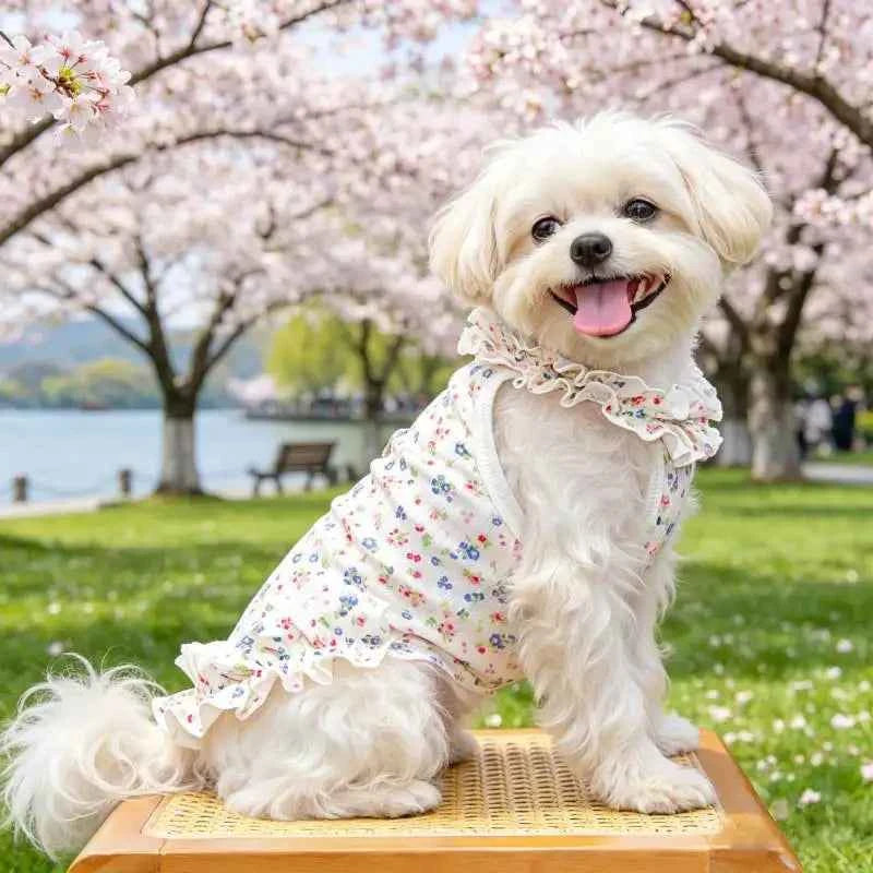 Princess Dog Dress Red Heart Floral Ruffle Skirt Sleeveless Pet Clothes Cute Puppy Cat Apparel For Summer Walking Party