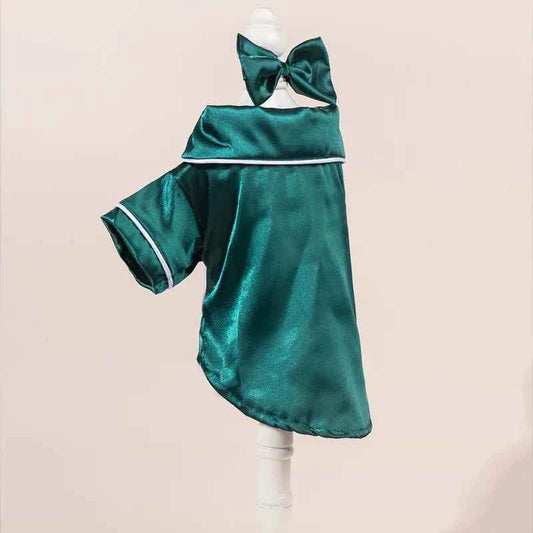 Pet  Pajama Set - Cute Solid Color Cat Dog Pajamas with Flower Headband Accessories, Soft Harness-Free Home Outfit