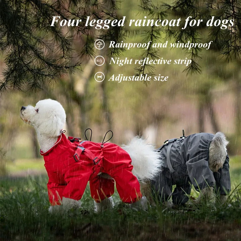 Dog Raincoat With Harness Waterproof Jacket for Small Dogs Adjustable Reflective Dog Rain Overalls Four legged raincoat Pet Rain