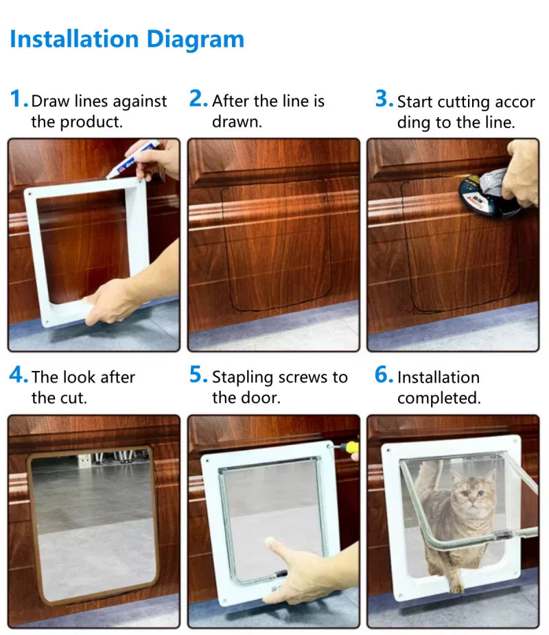 Electronic Induction Dog Cat Door Automatic Smart Pet Safe Door Cat Flap with Microchip Sensor Controllable Direction Cat