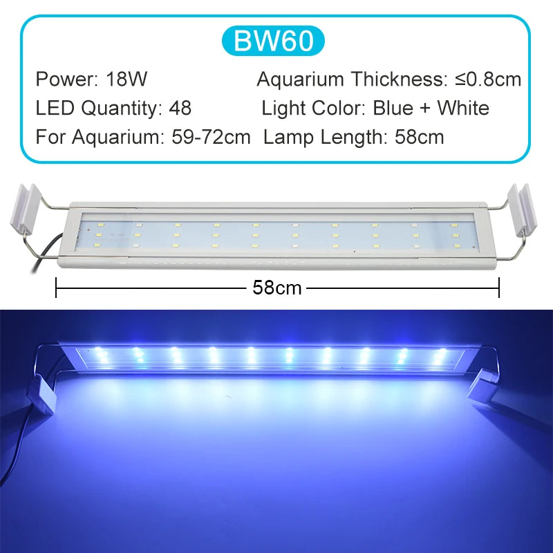 Aquarium LED Light Super Slim Fish Tank Aquatic Plant Grow Lighting Waterproof Bright Clip Lamp Blue LED 18-72cm for Plants 220v