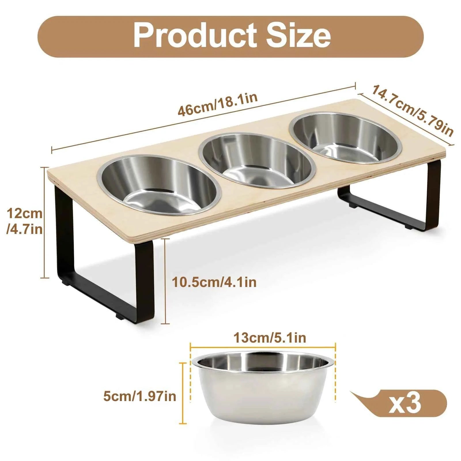 Elevated Cat Bowls with 3 Stainless Steel Bowls 15° Tilted Anti-Vomiting Raised Cat Food Bowl for Small Cats Puppies Accessories