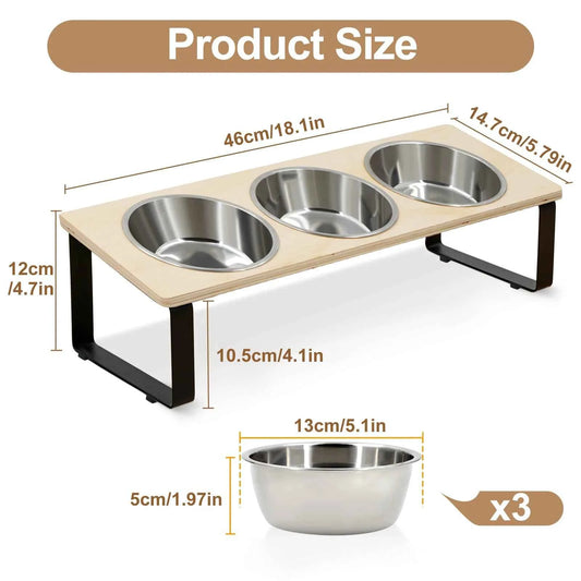 Elevated Cat Bowls with 3 Stainless Steel Bowls 15° Tilted Anti-Vomiting Raised Cat Food Bowl for Small Cats Puppies Accessories