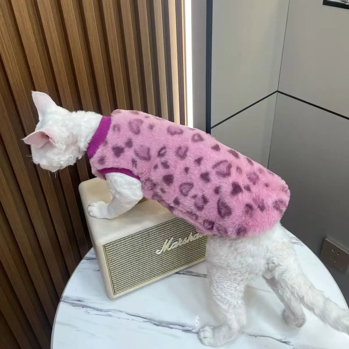 Derby cat hairless cat winter warmth plush fur two-legged suit suitable for small to medium-sized cat base layers machine washab - Play Paws Toys