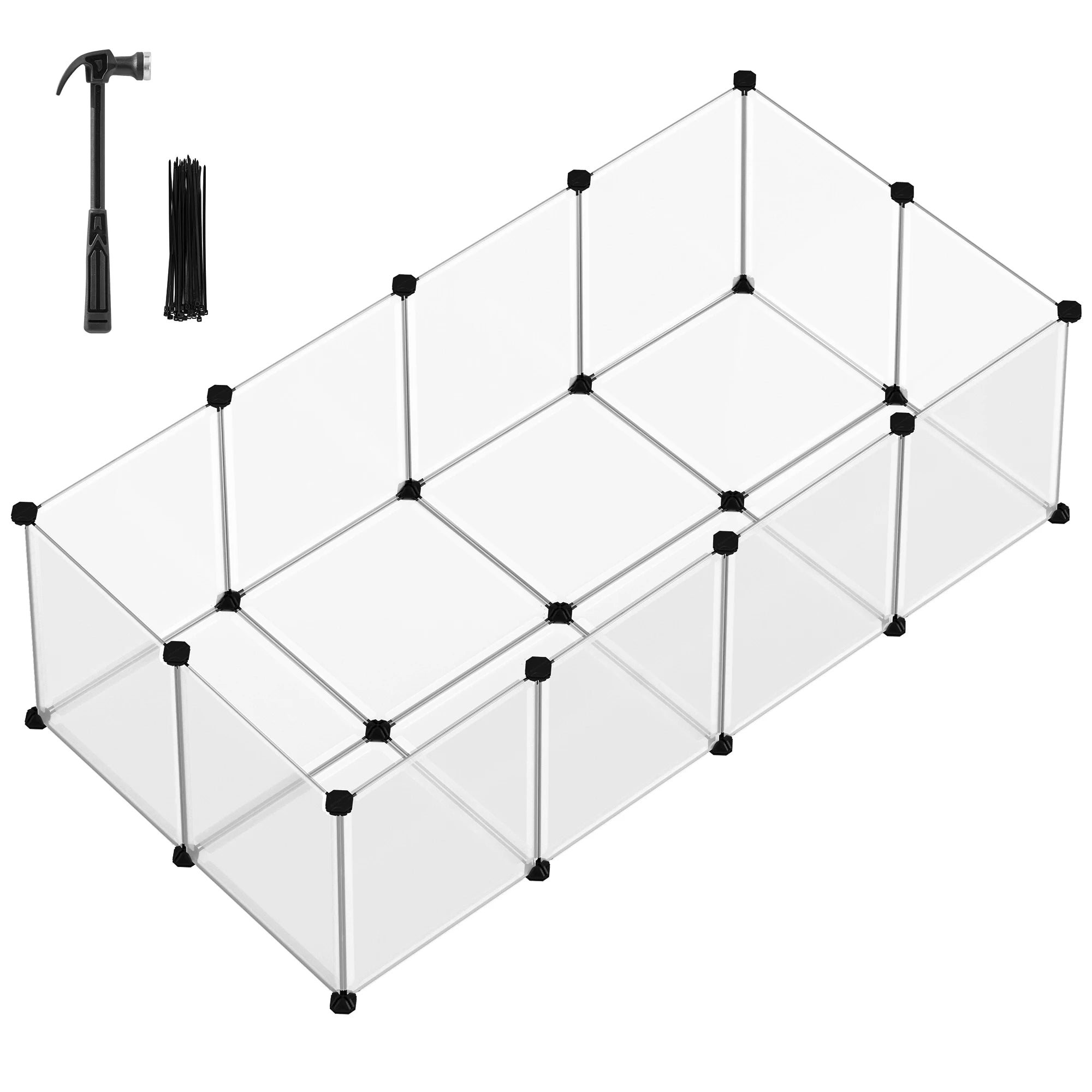 SONGMICS Pet Playpen with Floor, Small Animal Pen, Pet Fence Indoor, DIY Plastic Enclosure for Hamsters, Rabbits, Hedgehogs, Fer