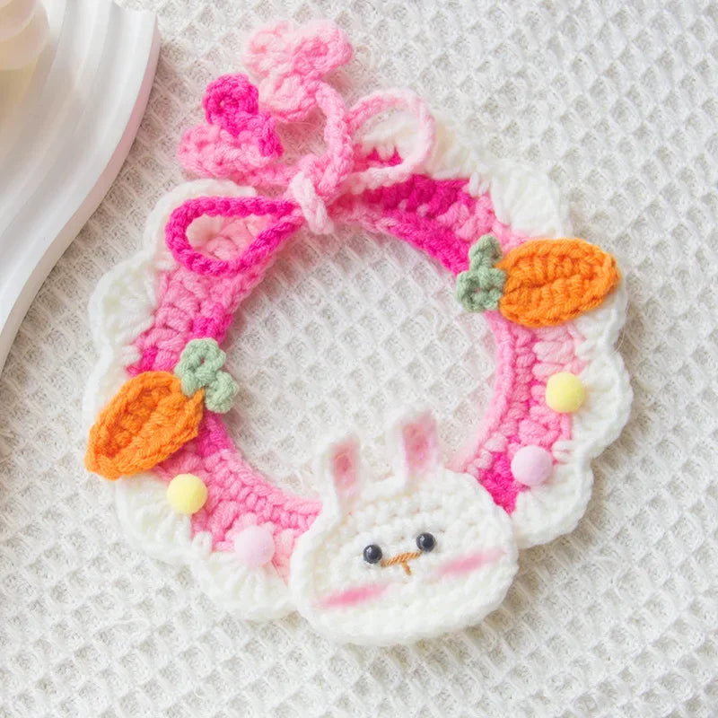 Hand-knitted Pet Collar Cat Decorative Collar Knitted Cute Dog Scarf Bib Saliva Towel Rabbit Decoration