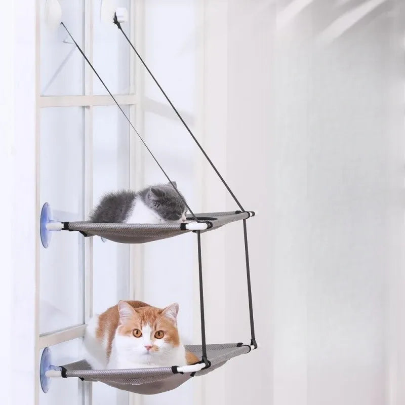 Cat Hammock Window Bed Kitten Sunny Seat Hanging Mount Beds Cat Sofa double-decker tunnels Suction Cup Wall Pet Hanging Winter - Play Paws Toys