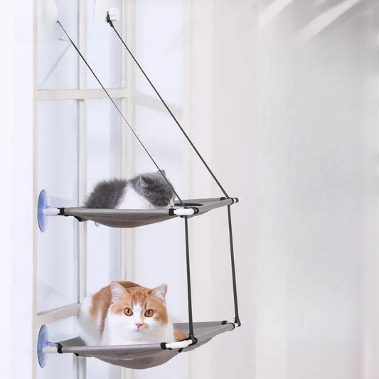 Cat Hammock Window Bed Kitten Sunny Seat Hanging Mount Beds Cat Sofa double-decker tunnels Suction Cup Wall Pet Hanging Winter - Play Paws Toys