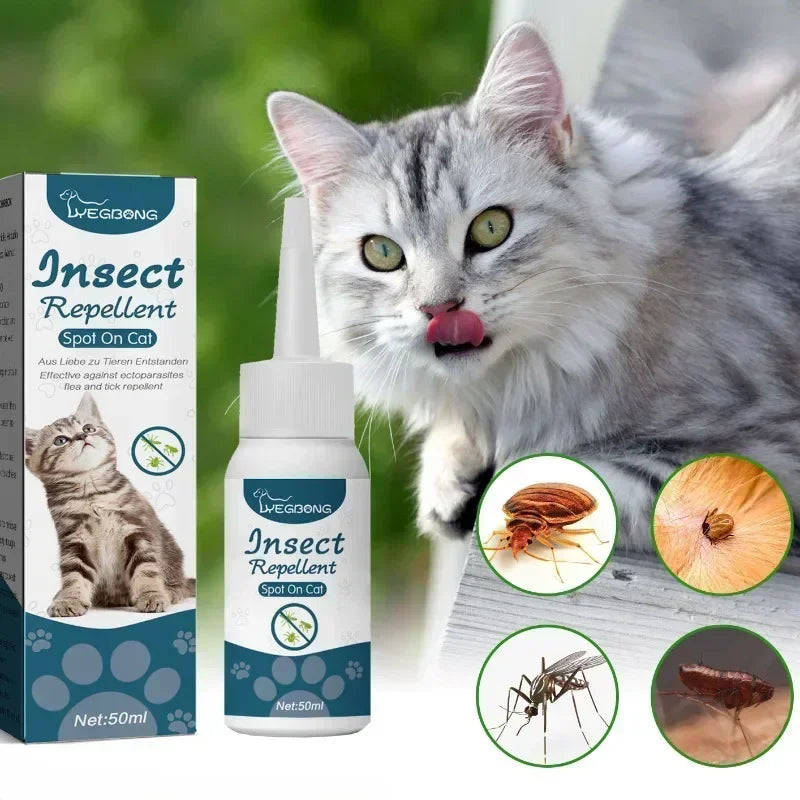 YEGBONG 50ml Pet Flea Tick Repellent for Cat Dogs Topical Parasite Control Skin Cleansing Lice Tick Drops Fast Acting Waterproof