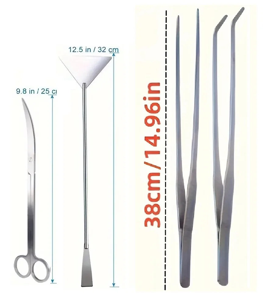 27/38/48cm Aquarium Plant Tweezers Multifuctional Stainless Steel Elbow Tweezers Fish Tank Aquascape Tools Aquarium Feeding Tong