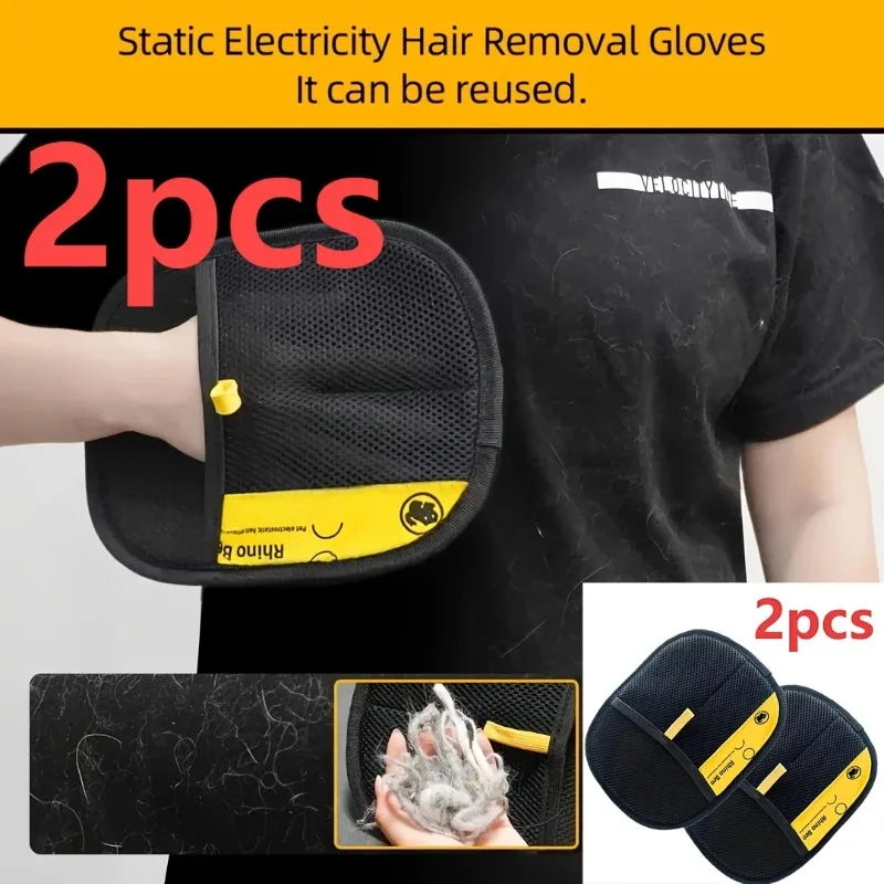 Large Polypropylene Pet Grooming Gloves Black With Yellow Accents Static Adsorb Hair Cleaning Mitt For Cat Daily Grooming Care