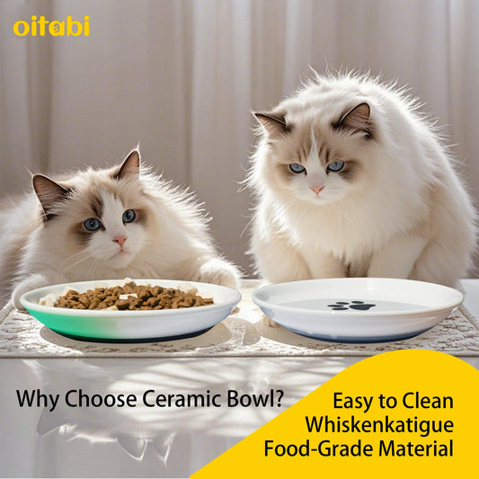 Oitabi 3PCS No Spill Cat Bowls Sets, Cat Food Bowl, Anti Whisker Fatigue Ceramic Cat Dishes Set, Shallow Wide Kitten Plates - Play Paws Toys