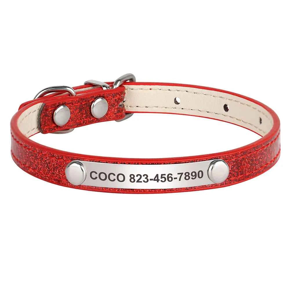 Personalized Cat Collar Bling PU Leather Cat Collars Free Custom Pet Puppy Kitten ID Necklace Adjustable for Cats Small Dogs