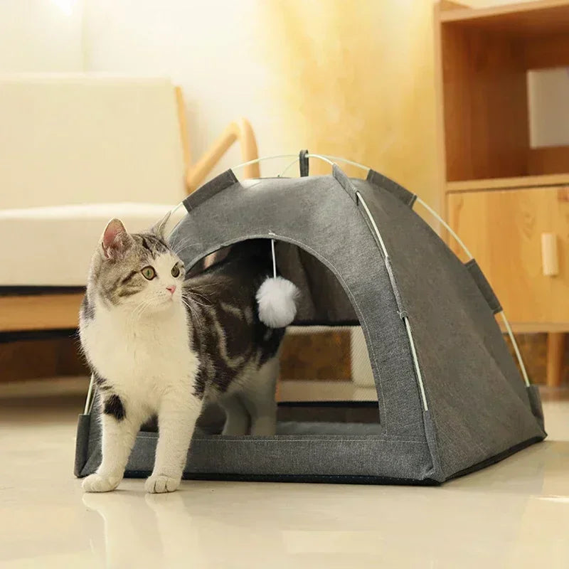 Pet Tent Bed Removable Cat Sofa Basket Canvas Semi-enclosed Cat House Dog Cave Hut Cat Sleeping Bed for Room Decor Pet Supplies - Play Paws Toys