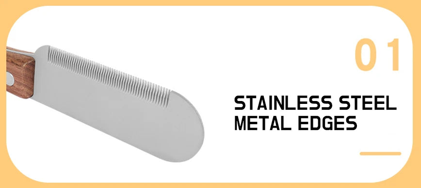 Pet Stainless Steel Wooden Handle Stripping Knife Professional Cat Dog Comb Shaving Plucking Hair Comb Knife Pet Grooming Tools