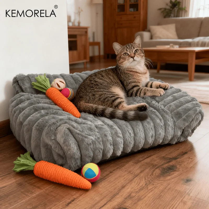 KEMORELA 1PC Striped Cat Sofa Bed Soft Polyester Pet Bed Breathable for All Seasons Suitable for Small to Medium Catsor Sleeping - Play Paws Toys