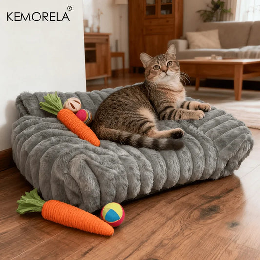 KEMORELA 1PC Striped Cat Sofa Bed Soft Polyester Pet Bed Breathable for All Seasons Suitable for Small to Medium Catsor Sleeping - Play Paws Toys