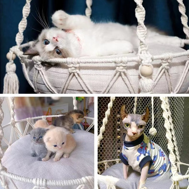 Winter Pet Hammock Cat Swing Hand Woven Cotton Rope Cats Hanging Basket  Kitten Hanging String Den Indoor Pend Nest Pet Supplies - Play Paws Toys