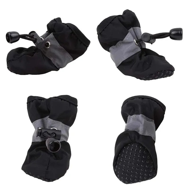 4Pcs Dog Boots Waterproof Non-slip Sole with Reflective Strip Adjustable Drawstring Soft Breathable Lining for Small Medium Dogs