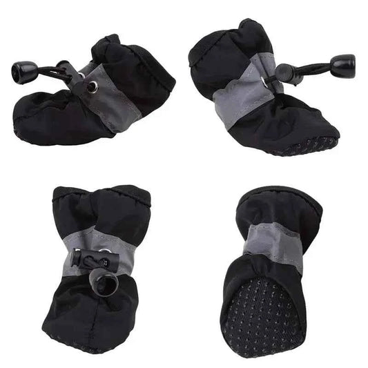 4Pcs Dog Boots Waterproof Non-slip Sole with Reflective Strip Adjustable Drawstring Soft Breathable Lining for Small Medium Dogs