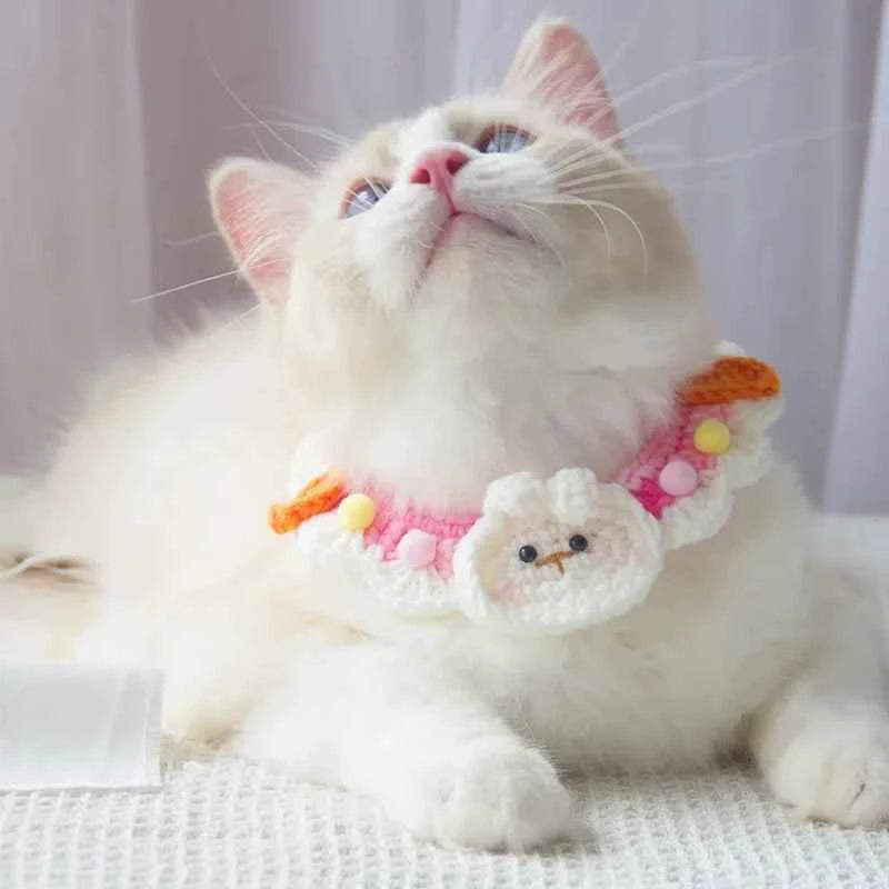 Hand-knitted Pet Collar Cat Decorative Collar Knitted Cute Dog Scarf Bib Saliva Towel Rabbit Decoration