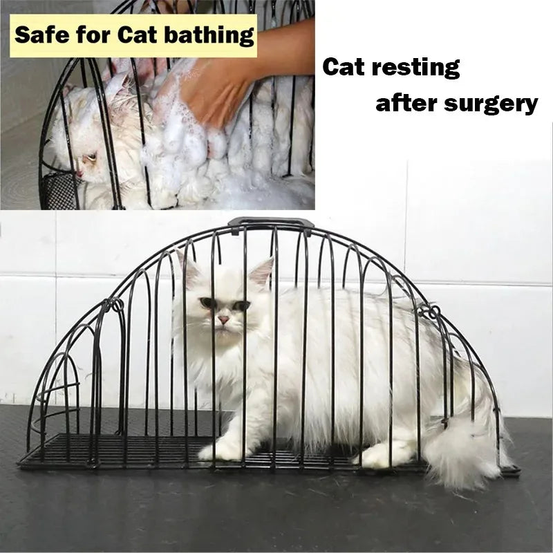 Iron Cat Bath Cage Anti-scratch Anti-bite Fixed Double-door Cat Cage Anti-escaping Bath Blow Dry Cat Beauty Accessories - Play Paws Toys