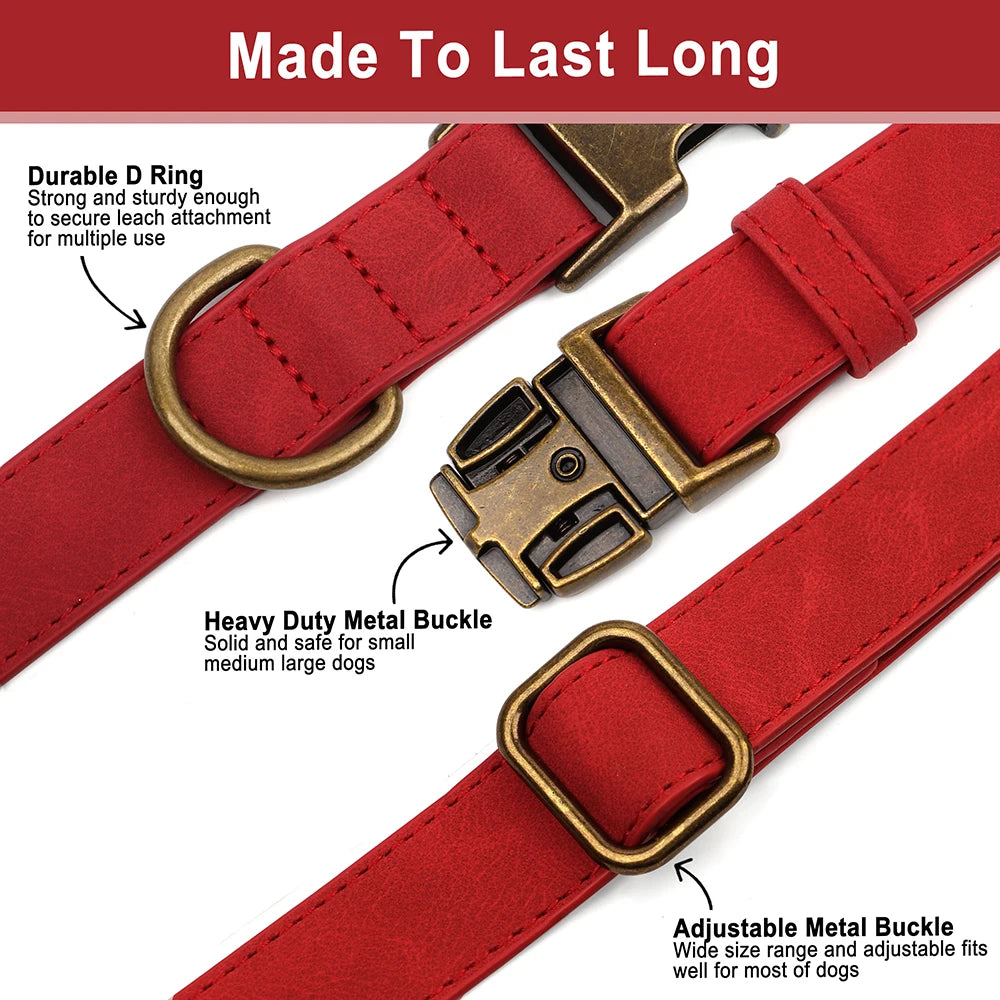 Personalized Anti-lost Dog Collar Custom Dog ID Tag Collars Soft PU Leather Pet Collars Free Engraved Metal Buckle For Bulldog - Play Paws Toys