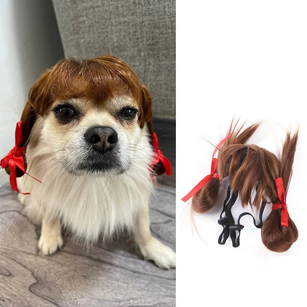 Dogs Cats Hair Hat Funny Pet Wigs Cosplay Props Costumes Head Accessories for Halloowen Christmas Gift