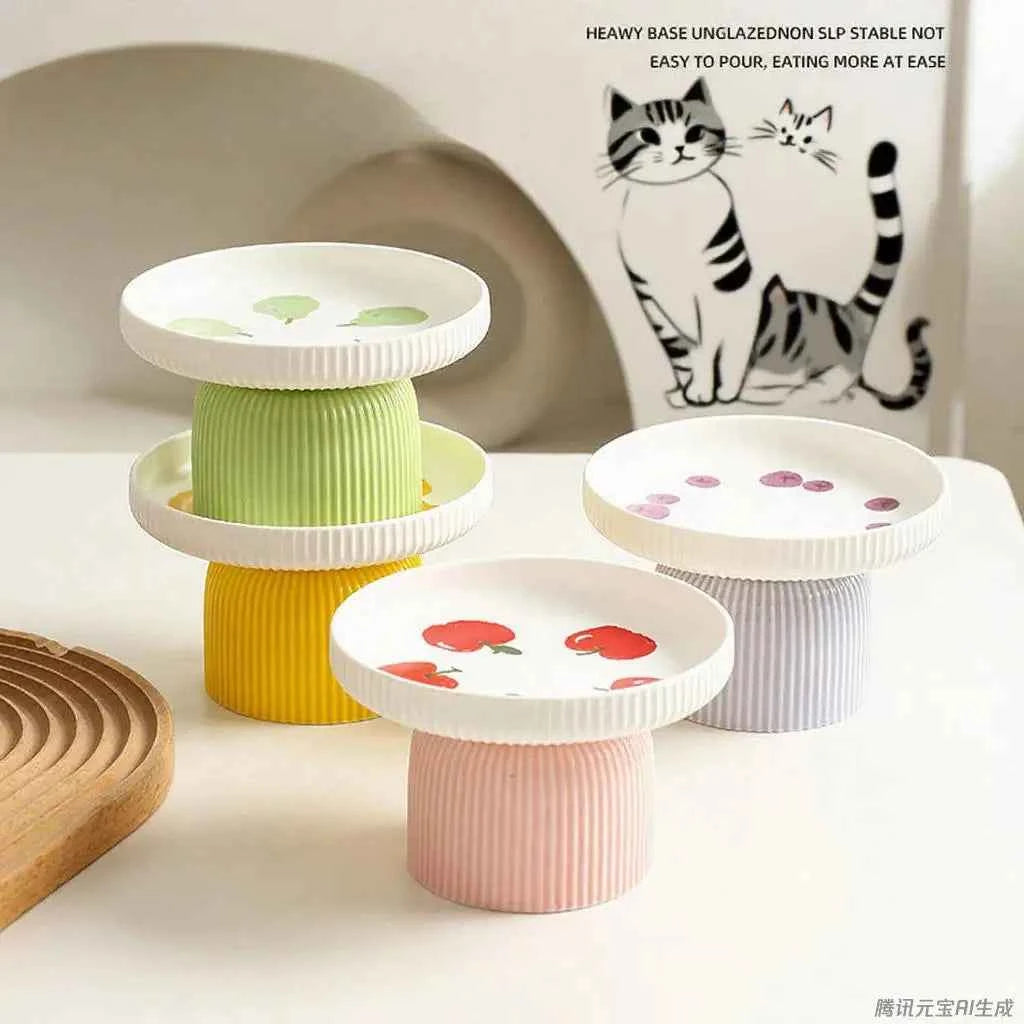 Elevated Ceramic Cat Bowl Non-Slip Pet Food DishHeavy Base for Flat-Face Cats/Dogs, Neck Protection, Anti-Spill, Easy Clean