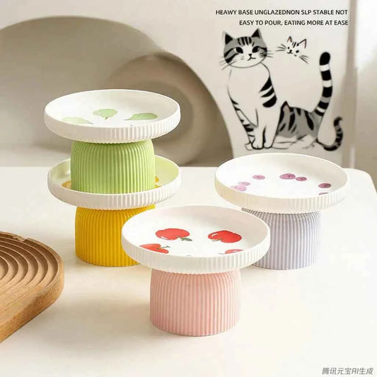 Elevated Ceramic Cat Bowl Non-Slip Pet Food DishHeavy Base for Flat-Face Cats/Dogs, Neck Protection, Anti-Spill, Easy Clean