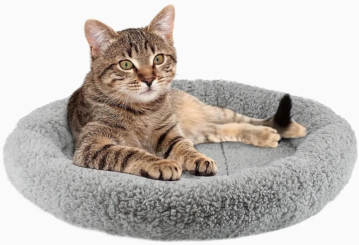 ATUBAN Cat Bed for Indoor Cats, Round Cat Bed for Curl Sleep Basic Pet Mat Wahable Bed for Small Puppy Cats Rabbit, Medium - Play Paws Toys