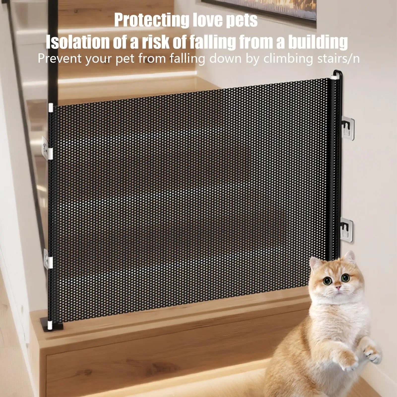 Retractable Gate Indoor Retractable Safety Gate Stair Door Partition Childproof Net Cat Baffle No-Drill for Deck Kitchen Porch - Play Paws Toys