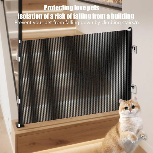 Retractable Gate Indoor Retractable Safety Gate Stair Door Partition Childproof Net Cat Baffle No-Drill for Deck Kitchen Porch - Play Paws Toys