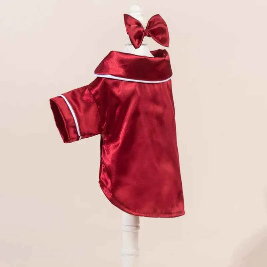 Pet  Pajama Set - Cute Solid Color Cat Dog Pajamas with Flower Headband Accessories, Soft Harness-Free Home Outfit